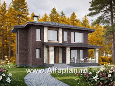 «Багира» - проект дома 10х10м, планировка с террасой со стороны входа, все комнаты - мастер спальни, с сауной - превью дополнительного изображения №1