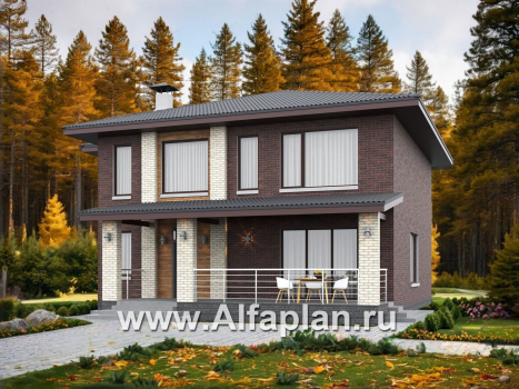 «Багира» - проект дома 10х10м, планировка с террасой со стороны входа, все комнаты - мастер спальни, с сауной - превью дополнительного изображения №2