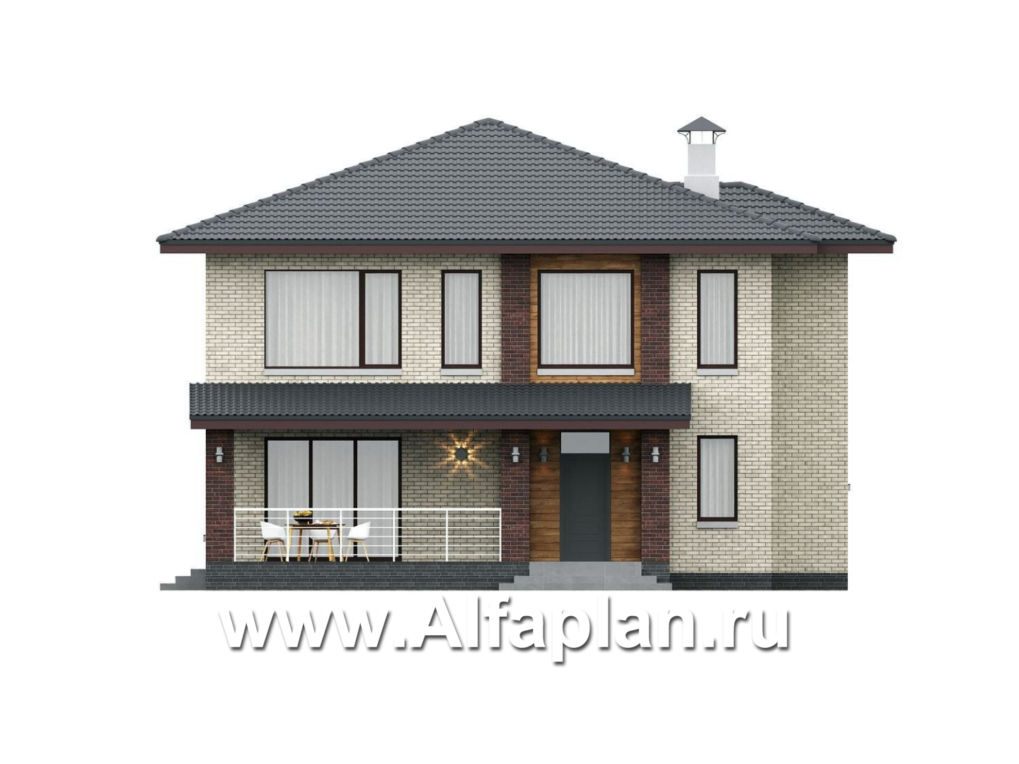 «Багира» - проект дома 10х10м, умная планировка, гостиная со стороны террасы, все комнаты - мастер спальни, с сауной  - фасад дома - фото №1