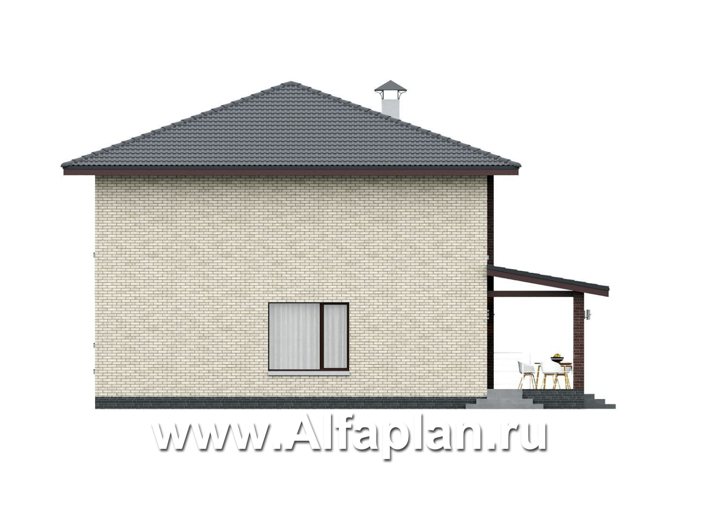 «Багира» - проект дома 10х10м, умная планировка, гостиная со стороны террасы, все комнаты - мастер спальни, с сауной  - фасад дома - фото №2