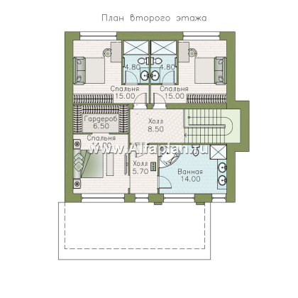 «Багира» - проект дома 10х10м, умная планировка, гостиная со стороны террасы, все комнаты - мастер спальни, с сауной  - превью план дома - фото №2