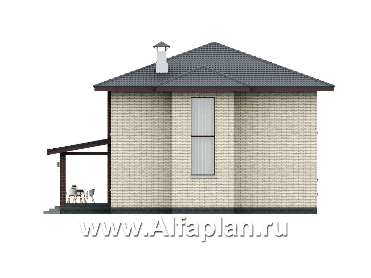 «Багира» - проект дома 10х10м, умная планировка, гостиная со стороны террасы, все комнаты - мастер спальни, с сауной  - фасад дома - фото №4