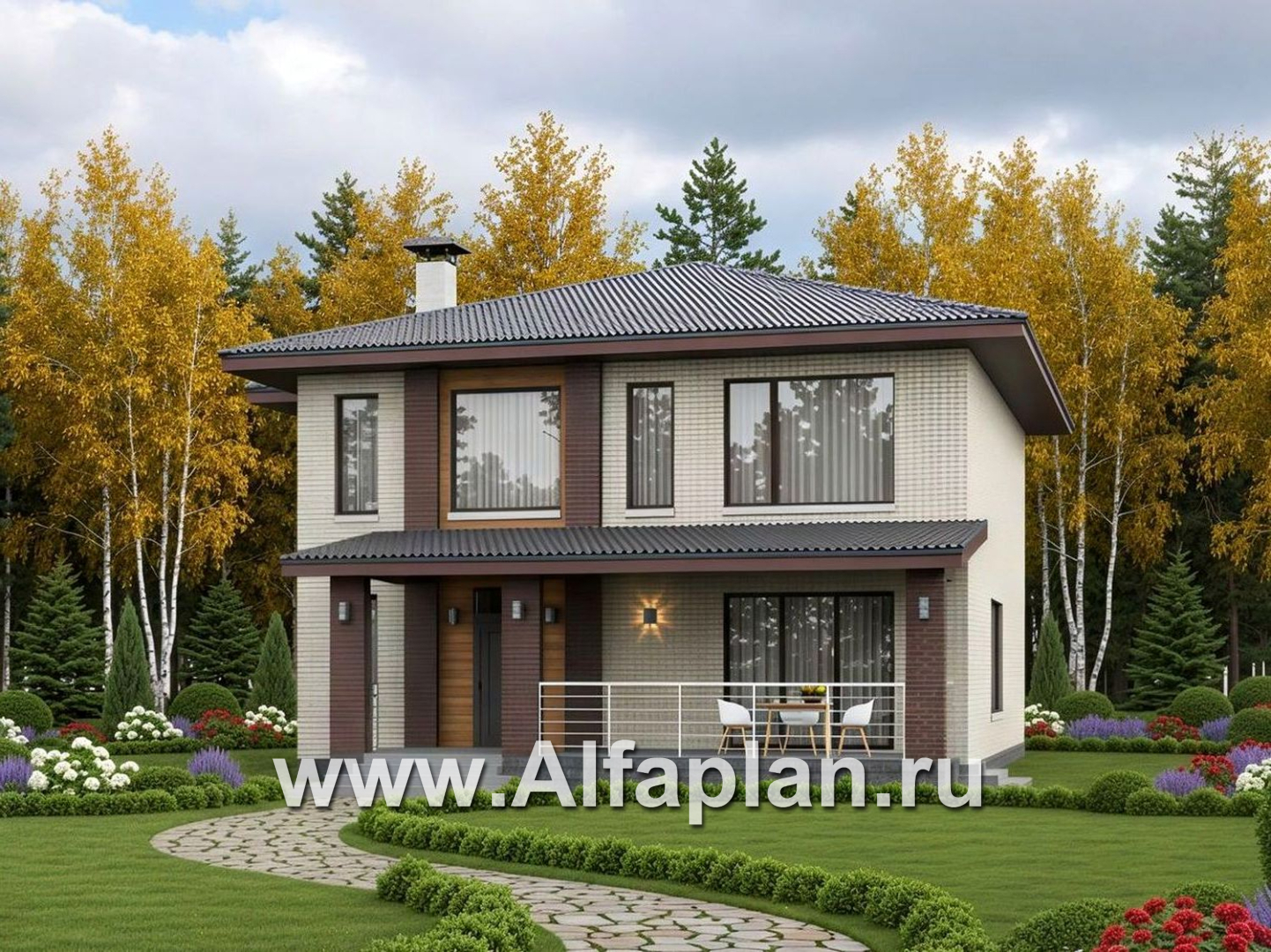 «Багира» - проект дома 10х10м, умная планировка, гостиная со стороны террасы, все комнаты - мастер спальни, с сауной  - основное изображение