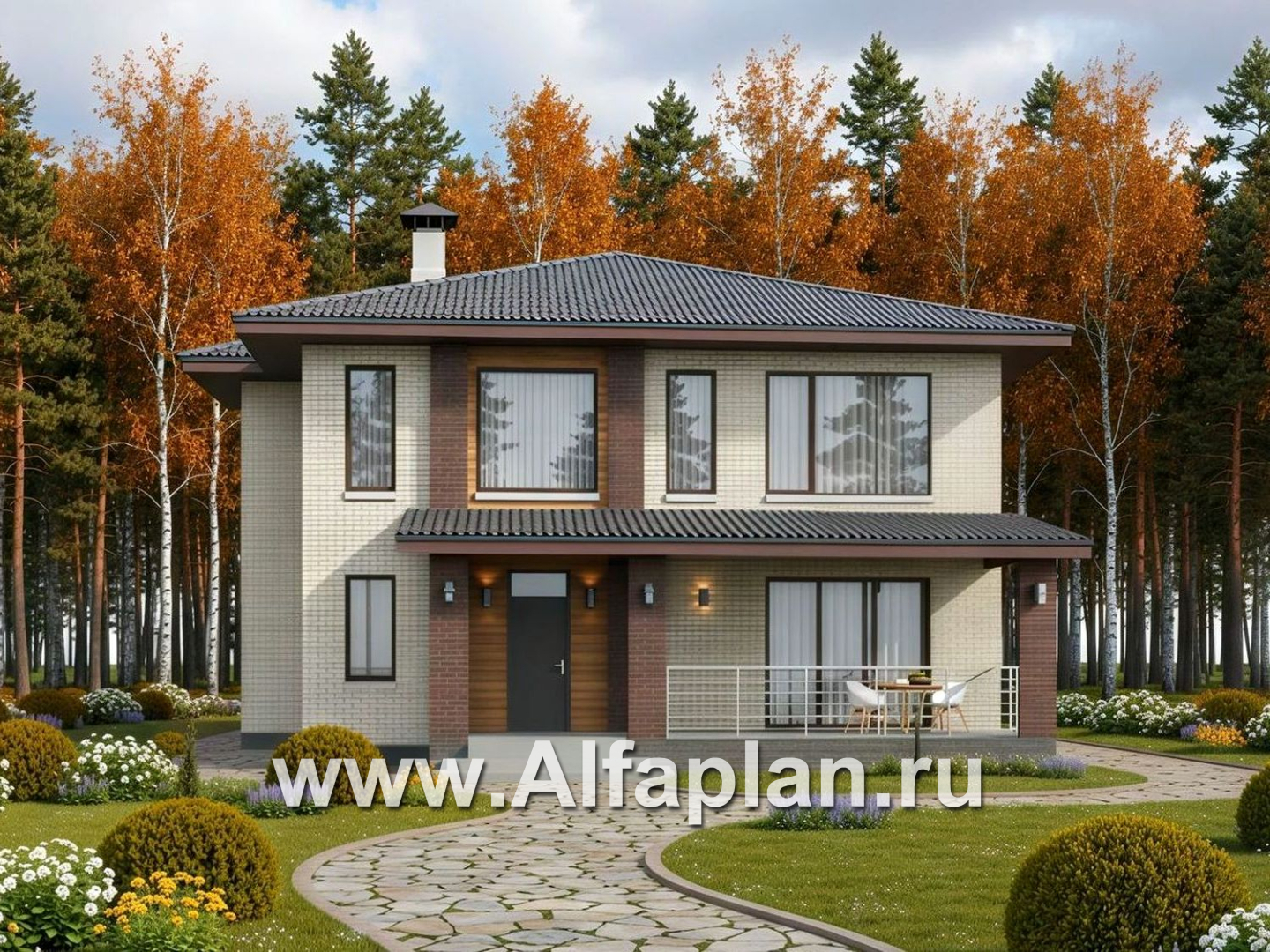 «Багира» - проект дома 10х10м, умная планировка, гостиная со стороны террасы, все комнаты - мастер спальни, с сауной  - дизайн дома №1