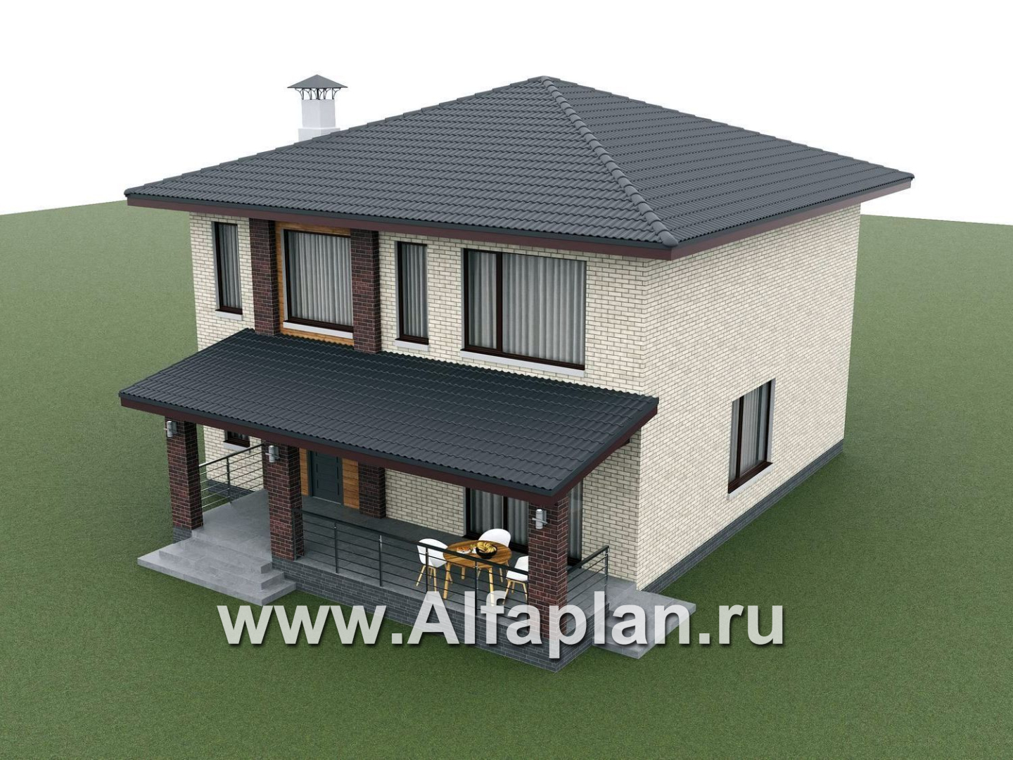 «Багира» - проект дома 10х10м, умная планировка, гостиная со стороны террасы, все комнаты - мастер спальни, с сауной  - дизайн дома №3