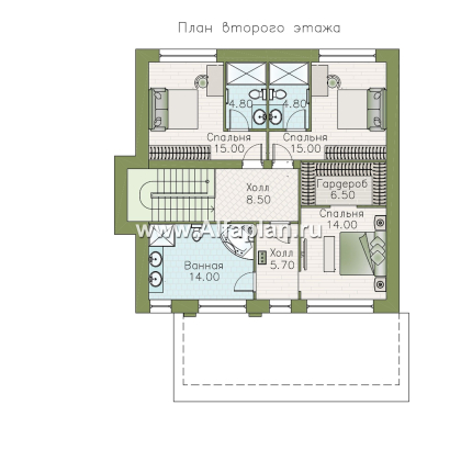 «Багира» - проект дома 10х10м, умная планировка, гостиная со стороны террасы, все комнаты - мастер спальни, с сауной  - превью план дома - фото №2
