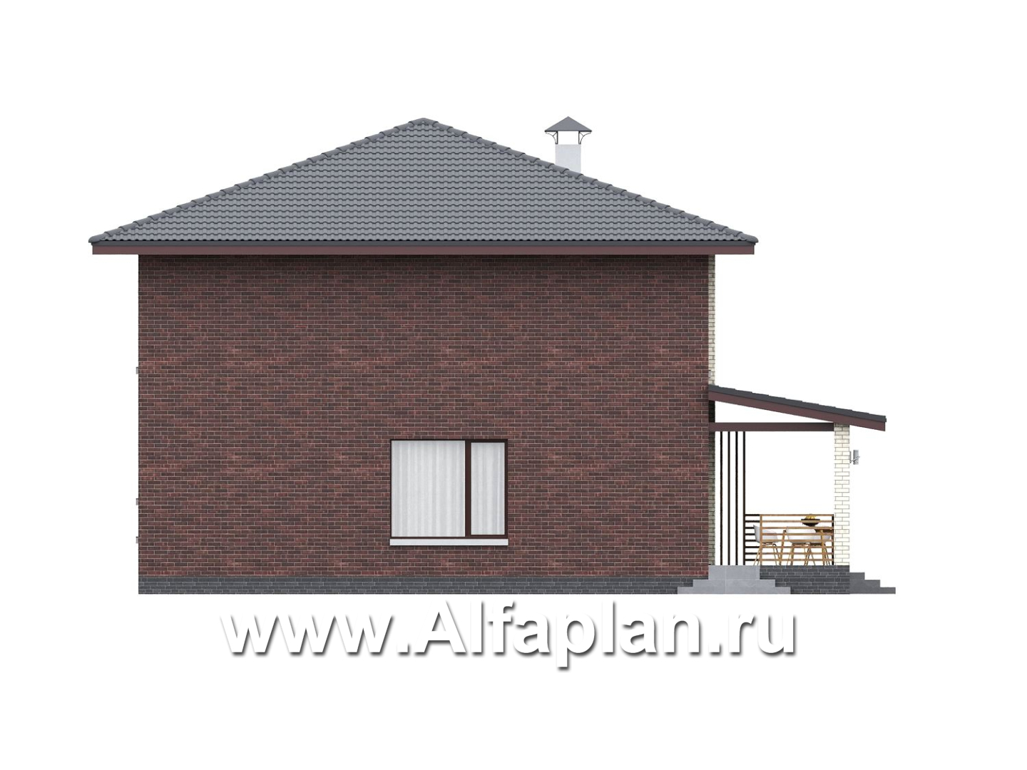 «Дом уюта» - проект дома 10х10м, шикарная планировка, гостиная со стороны террасы, все комнаты - мастер спальни, с сауной  - фасад дома - фото №2