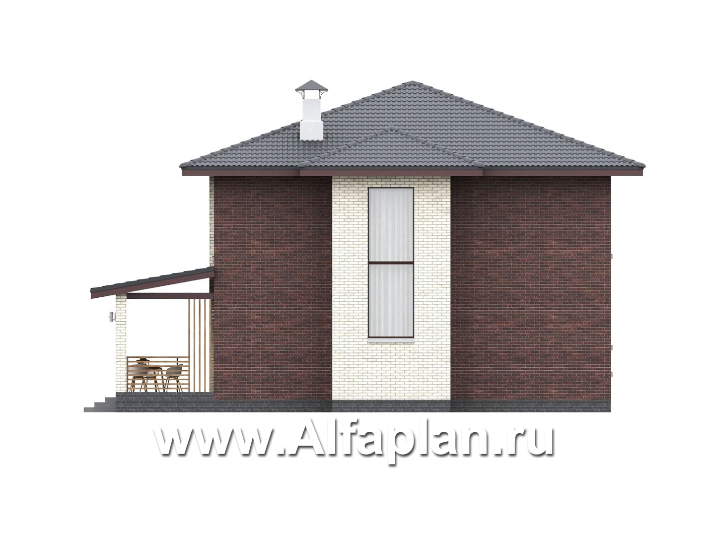 «Дом уюта» - проект дома 10х10м, шикарная планировка, гостиная со стороны террасы, все комнаты - мастер спальни, с сауной  - фасад дома - фото №4