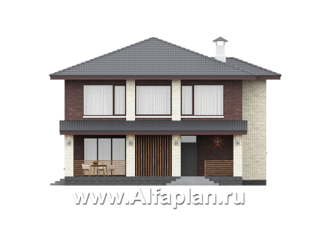 «Дом уюта» - проект дома 10х10м, шикарная планировка, гостиная со стороны террасы, все комнаты - мастер спальни, с сауной  - превью фасада дома - фото №1