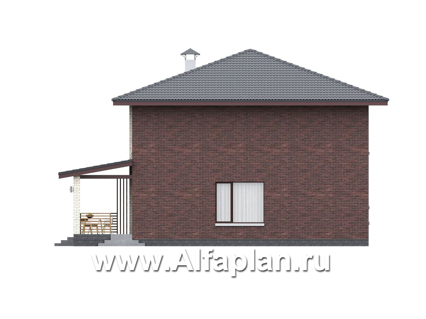 «Дом уюта» - проект дома 10х10м, шикарная планировка, гостиная со стороны террасы, все комнаты - мастер спальни, с сауной - фасад дома - фото №2