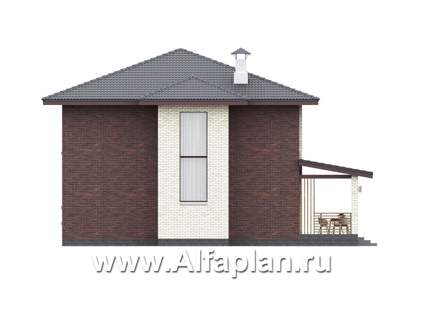 «Дом уюта» - проект дома 10х10м, шикарная планировка, гостиная со стороны террасы, все комнаты - мастер спальни, с сауной - фасад дома - фото №4