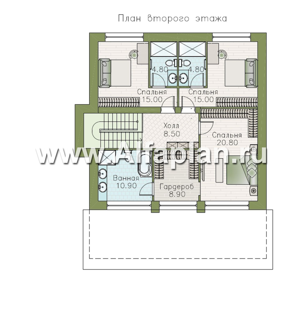 «Дом уюта» - проект дома 10х10м, шикарная планировка, гостиная со стороны террасы, все комнаты - мастер спальни, с сауной - план дома - фото №2
