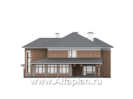 «Пятьсот квадратов» - проект двухэтажного дома, с двусветной гостиной и с террасой, гараж на 2 авто, спортзал и сауна - превью фасада дома - фото №2