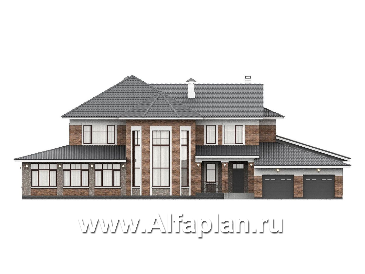 «Пятьсот квадратов» - проект двухэтажного дома, с двусветной гостиной и с террасой, гараж на 2 авто, спортзал и сауна - фасад дома - фото №1
