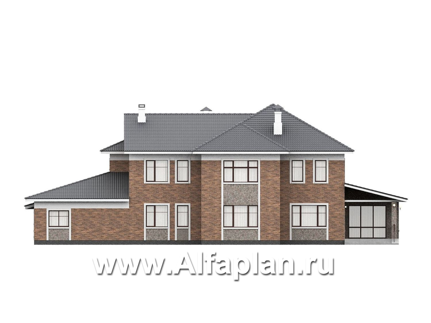 «Пятьсот квадратов» - проект двухэтажного дома, с двусветной гостиной и с террасой, гараж на 2 авто, спортзал и сауна - фасад дома - фото №3