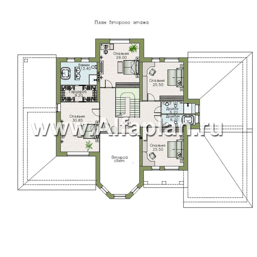«Пятьсот квадратов» - проект двухэтажного дома, с двусветной гостиной и с террасой, гараж на 2 авто, спортзал и сауна - план дома - фото №2