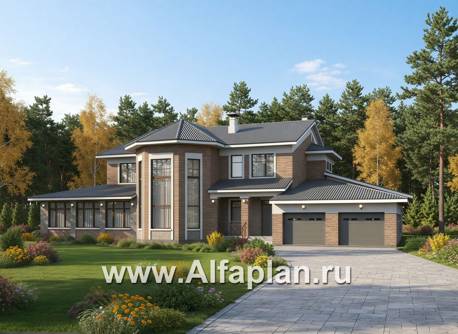 «Пятьсот квадратов» - проект двухэтажного дома, с двусветной гостиной и с террасой, гараж на 2 авто, спортзал и сауна - основное изображение