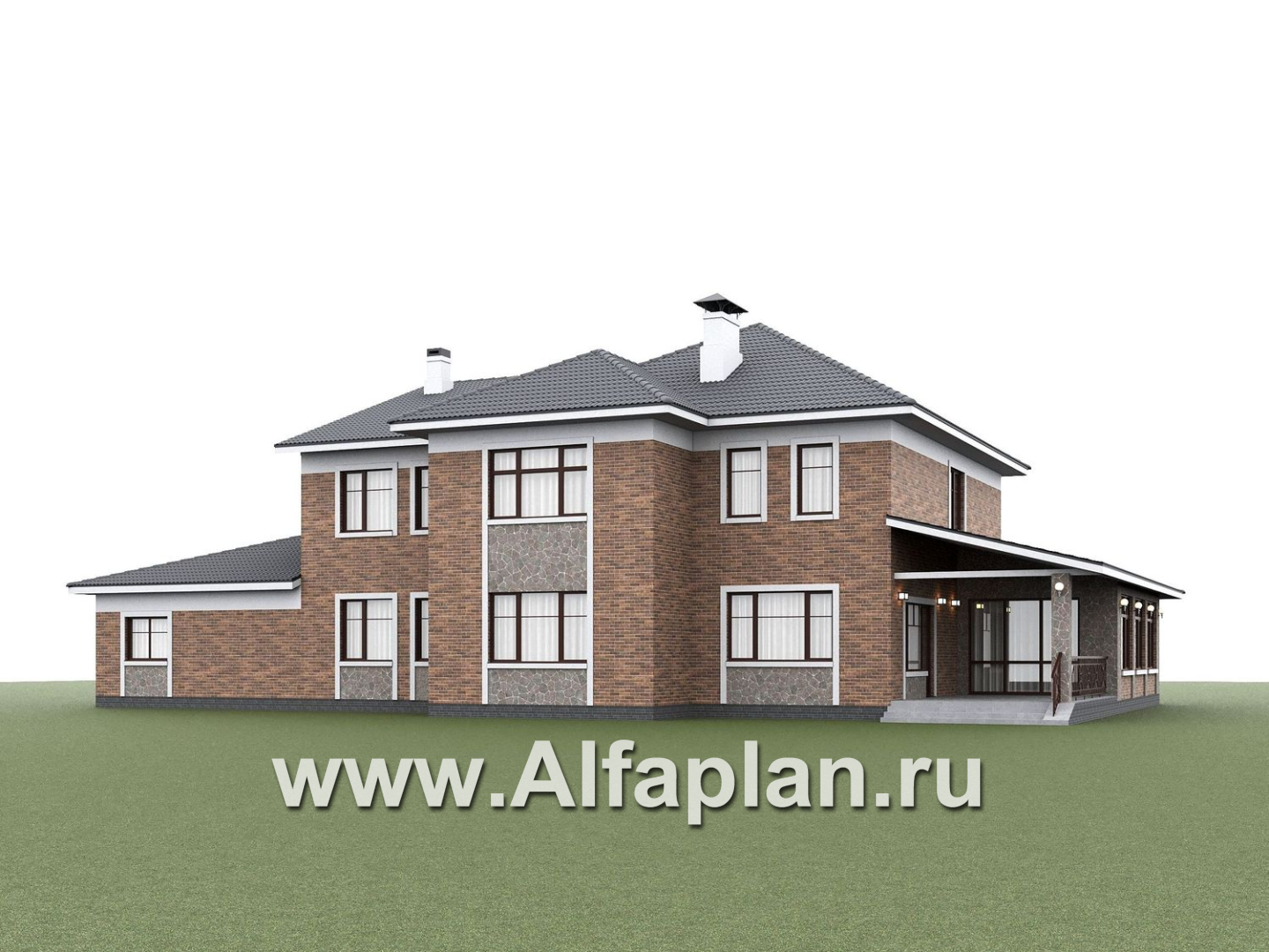 «Пятьсот квадратов» - проект двухэтажного дома, с двусветной гостиной и с террасой, гараж на 2 авто, спортзал и сауна - дизайн дома №2