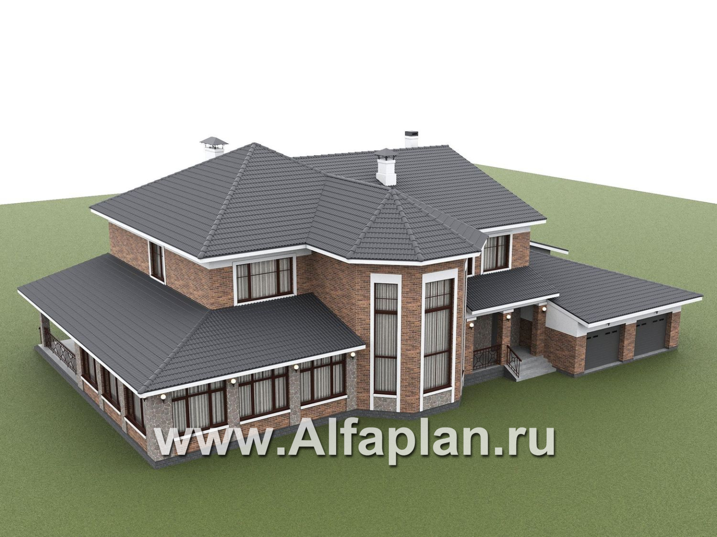 «Пятьсот квадратов» - проект двухэтажного дома, с двусветной гостиной и с террасой, гараж на 2 авто, спортзал и сауна - дизайн дома №3