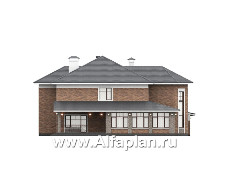 «Пятьсот квадратов» - проект двухэтажного дома, с двусветной гостиной и с террасой, гараж на 2 авто, спортзал и сауна - превью фасада дома - фото №2