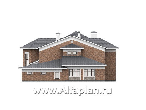 «Пятьсот квадратов» - проект двухэтажного дома, с двусветной гостиной и с террасой, гараж на 2 авто, спортзал и сауна - превью фасада дома - фото №4