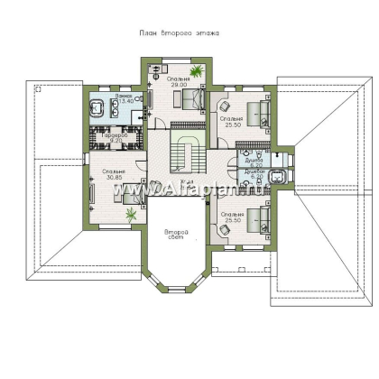 «Пятьсот квадратов» - проект двухэтажного дома, с двусветной гостиной и с террасой, гараж на 2 авто, спортзал и сауна - превью план дома - фото №2