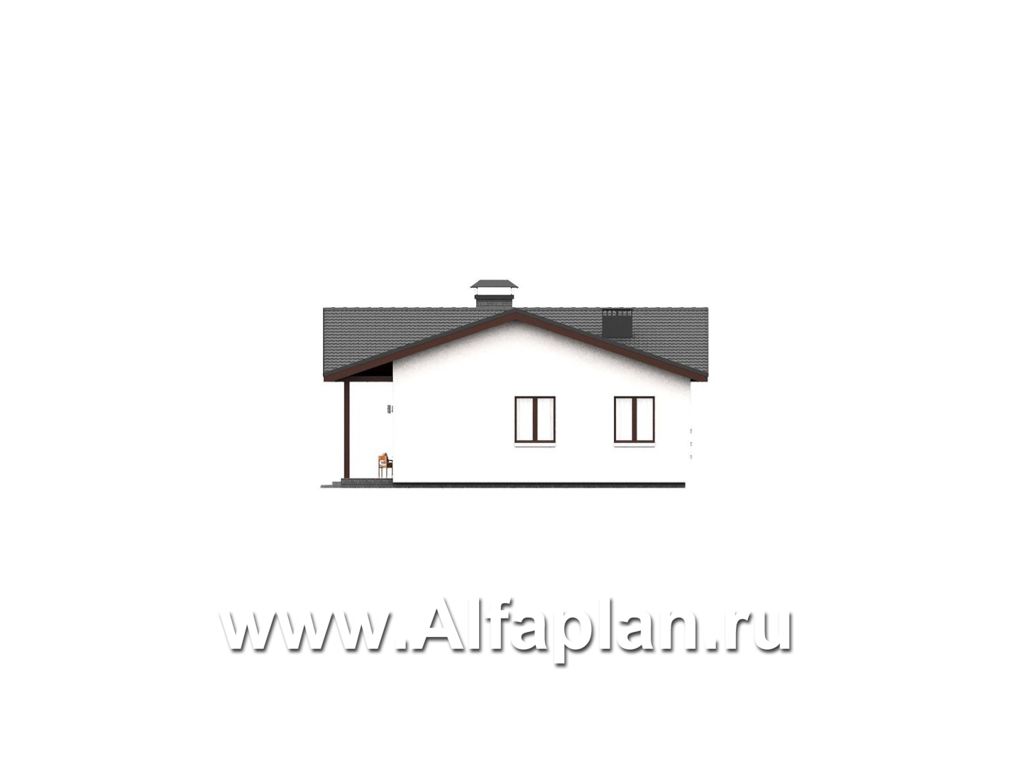 «Терминал» - проект одноэтажного дома c террасой вдоль дома, планировка мастер спальня, 4 спальни, постирочная - фасад дома - фото №4