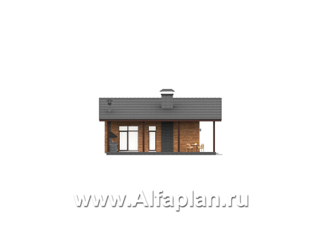 «Терминал» - проект одноэтажного дома c террасой вдоль дома, планировка мастер спальня, 4 спальни, постирочная - превью фасада дома - фото №2