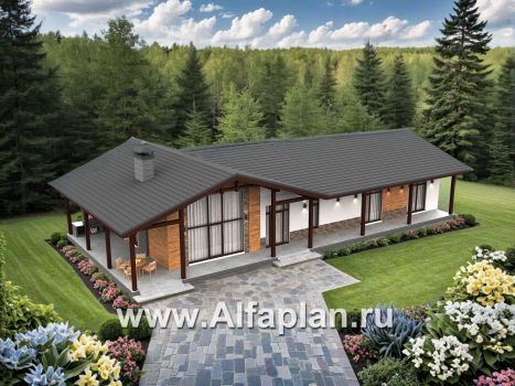 «Терминал» - проект одноэтажного дома c террасой вдоль дома, планировка мастер спальня, 4 спальни, постирочная - превью дополнительного изображения №2