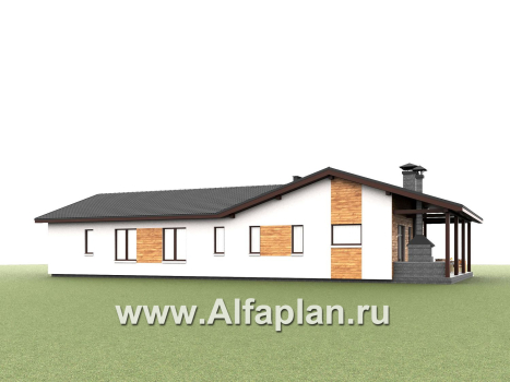 «Терминал» - проект одноэтажного дома c террасой вдоль дома, планировка мастер спальня, 4 спальни, постирочная - превью дополнительного изображения №4