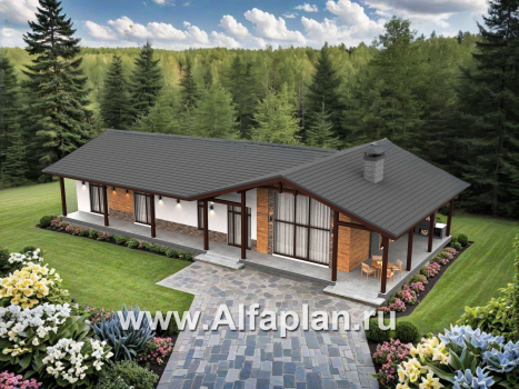 «Терминал» - проект одноэтажного дома c террасой вдоль дома, планировка мастер спальня, 4 спальни, постирочная - превью дополнительного изображения №2