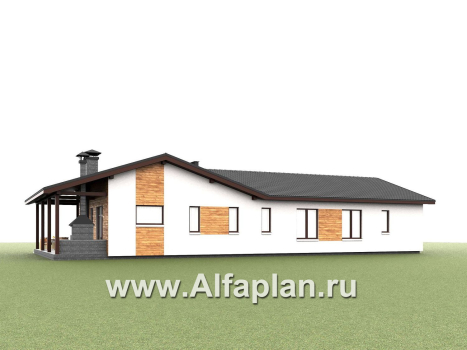 «Терминал» - проект одноэтажного дома c террасой вдоль дома, планировка мастер спальня, 4 спальни, постирочная - превью дополнительного изображения №4