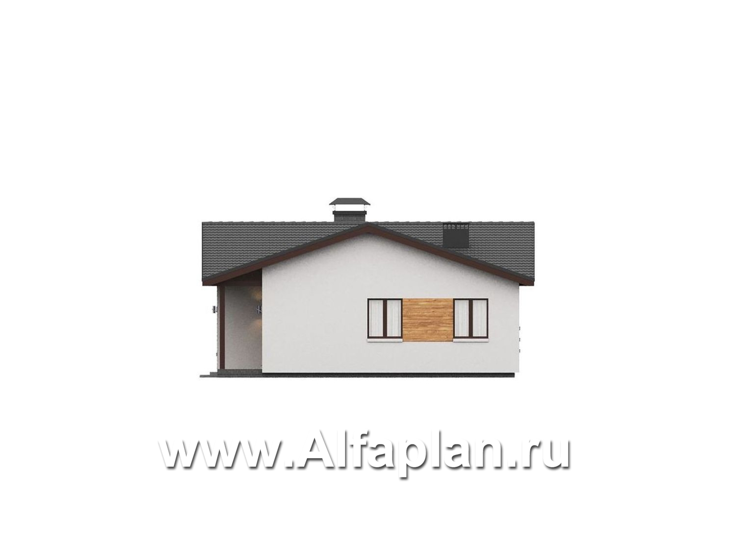 «Терминал» - проект одноэтажного дома c террасой вдоль дома, планировка мастер спальня, 5 спален, гардероб - фасад дома - фото №4