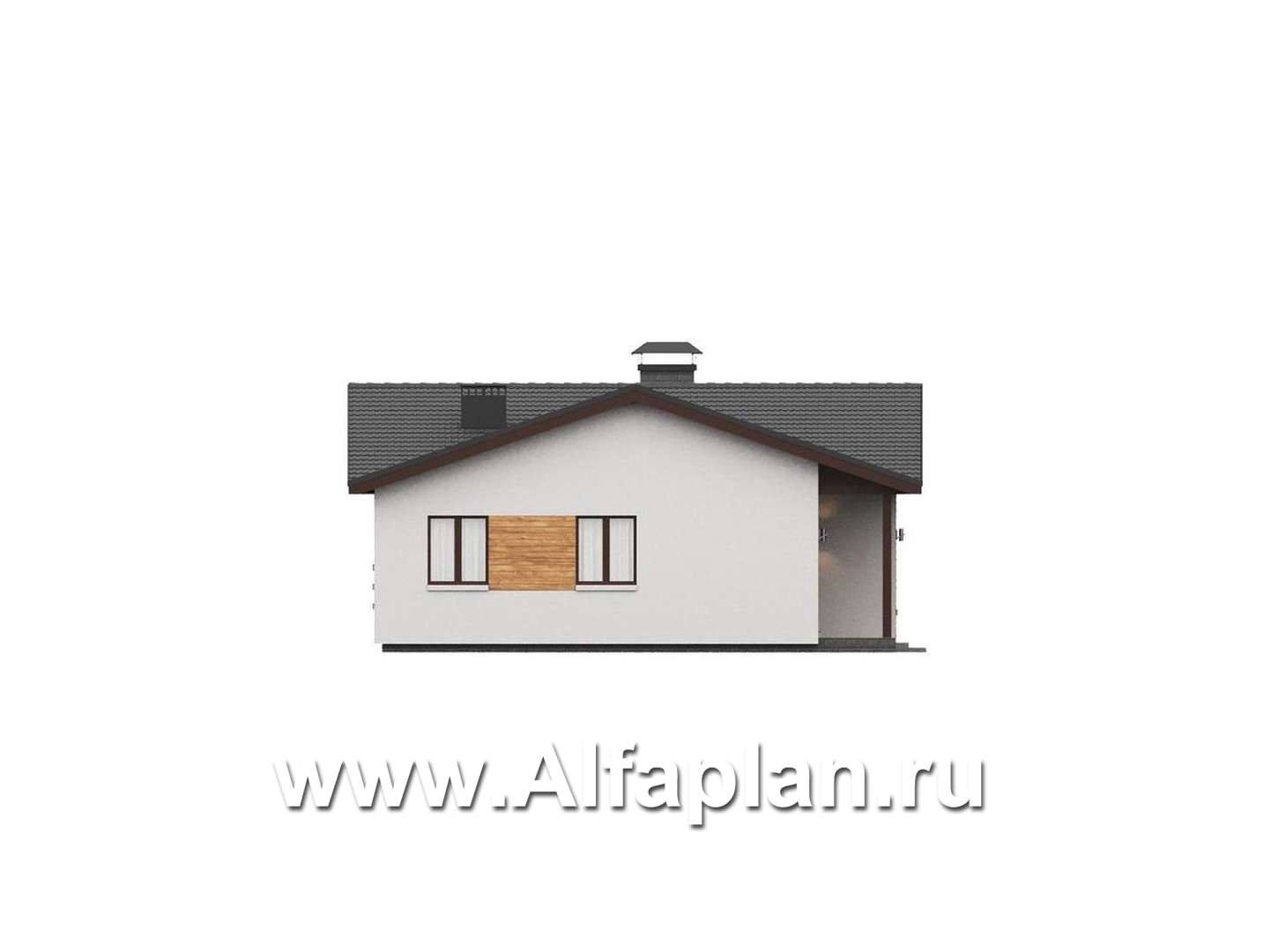 «Терминал» - проект одноэтажного дома c террасой вдоль дома, планировка мастер спальня, 5 спален, гардероб - фасад дома - фото №4