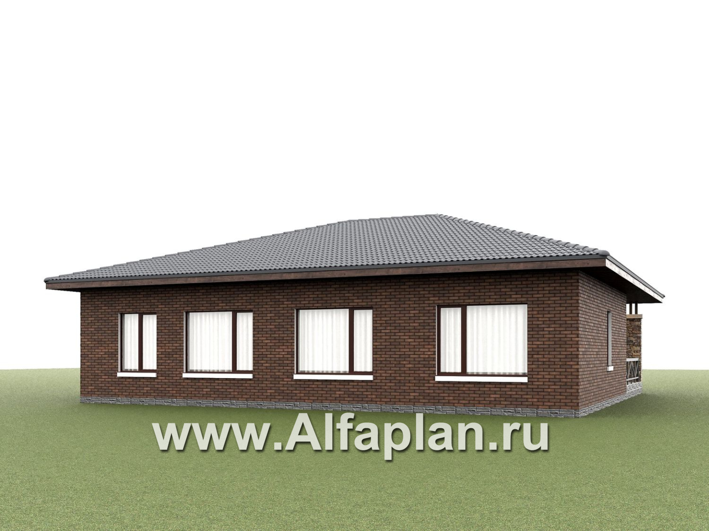 «Левитация» - проект одноэтажного дома, планировка мастер спальня, 2 детских, кладовая при кухне, терраса при входе  - дизайн дома №3