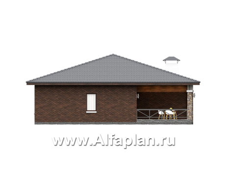 «Левитация» - проект одноэтажного дома, планировка мастер спальня, 2 детских, кладовая при кухне, терраса при входе  - превью фасада дома - фото №2