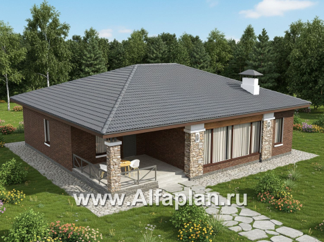 «Левитация» - проект одноэтажного дома, планировка мастер спальня, 2 детских, кладовая при кухне, терраса при входе  - превью дополнительного изображения №2