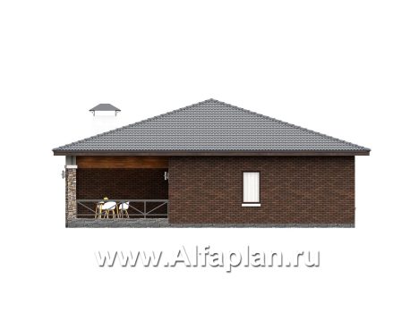 «Левитация» - проект одноэтажного дома, планировка мастер спальня, 2 детских, кладовая при кухне, терраса при входе - превью фасада дома - фото №2