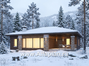 «Левитация» - проект одноэтажного дома, планировка мастер спальня, 2 детских, кладовая при кухне, терраса при входе