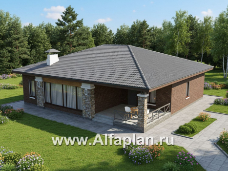 «Левитация» - проект одноэтажного дома, планировка мастер спальня, 2 детских, кладовая при кухне, терраса при входе - превью дополнительного изображения №2