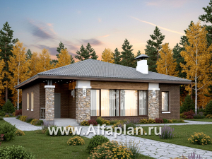 «Лукоморье» - проект одноэтажного дома, мастер спальня, 2 детских, кладовака при кухне. Отличная планировка!