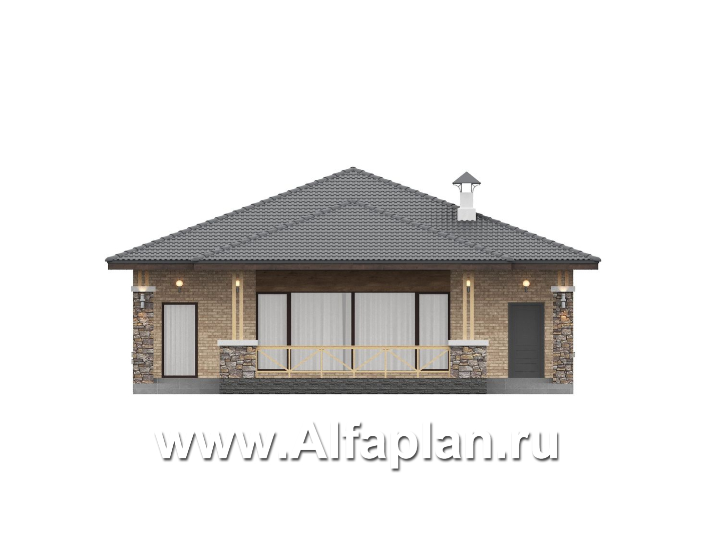 «Лукоморье» - проект одноэтажного дома, мастер спальня, 2 детских, кладовака при кухне, терраса. Отличная планировка! - фасад дома - фото №1