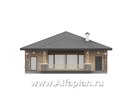 «Лукоморье» - проект одноэтажного дома, мастер спальня, 2 детских, кладовака при кухне, терраса. Отличная планировка! - превью фасада дома - фото №1