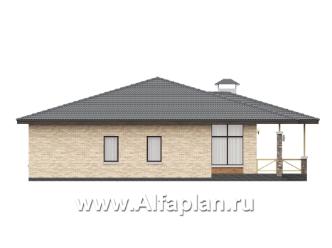 «Лукоморье» - проект одноэтажного дома, мастер спальня, 2 детских, кладовака при кухне, терраса. Отличная планировка! - превью фасада дома - фото №2