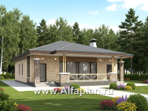 «Лукоморье» - проект одноэтажного дома, мастер спальня, 2 детских, кладовака при кухне, терраса. Отличная планировка!