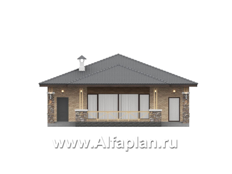 «Лукоморье» - проект одноэтажного дома, мастер спальня, 2 детских, кладовака при кухне, терраса. Отличная планировка! - превью фасада дома - фото №1