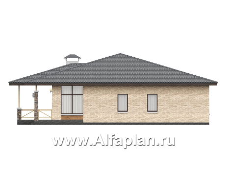 «Лукоморье» - проект одноэтажного дома, мастер спальня, 2 детских, кладовака при кухне, терраса. Отличная планировка! - превью фасада дома - фото №2