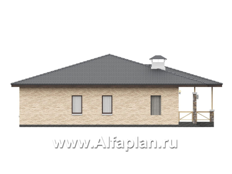 «Лукоморье» - проект одноэтажного дома, мастер спальня, 2 детских, кладовака при кухне, терраса. Отличная планировка! - превью фасада дома - фото №4