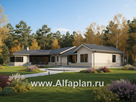 «Модуль» — проект одноэтажного дома, со спортзалом и сауной, с бассейном и гостевой квартирой (ВАРИАТ фасада) - превью дополнительного изображения №2