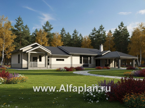 «Модуль» — проект одноэтажного дома, со спортзалом и сауной, с бассейном и гостевой квартирой (ВАРИАТ фасада) - превью дополнительного изображения №3